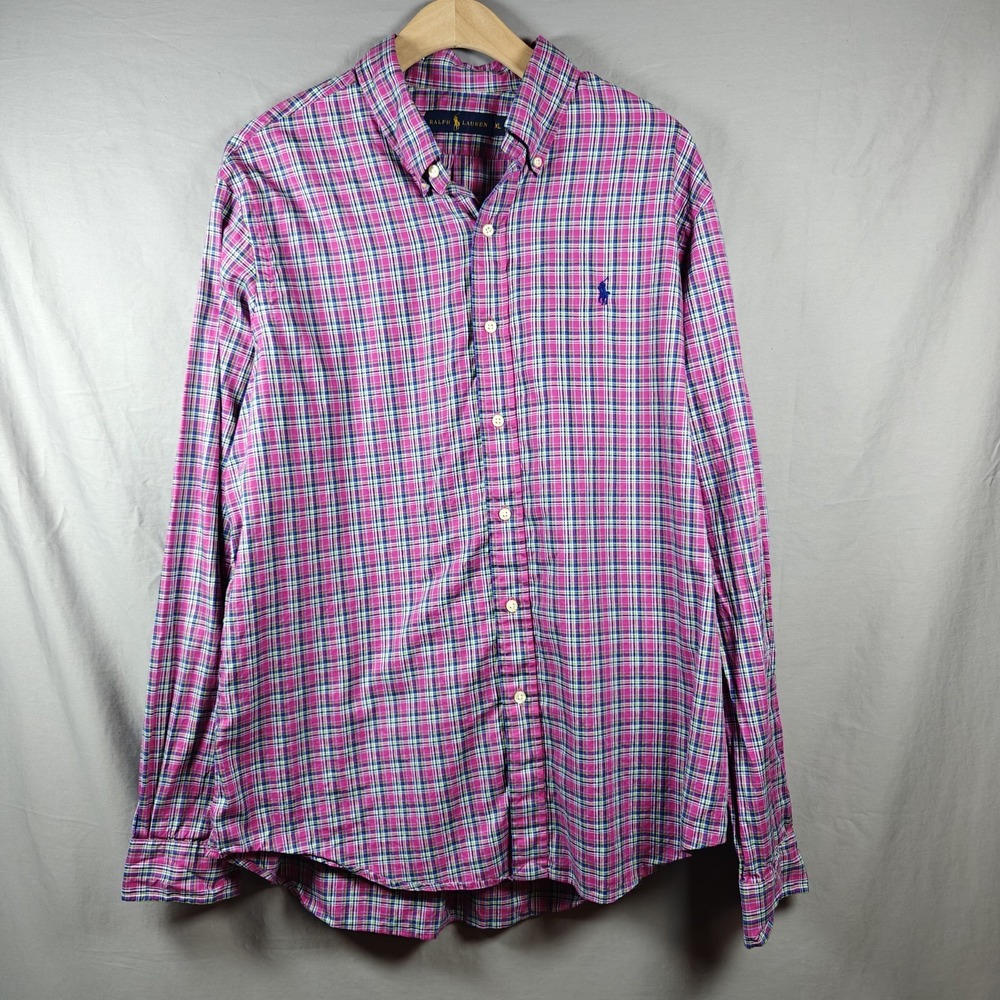 Ralph Lauren‎ XL Long Sleeve Button Up Pink Plaid Lightweight Button Up Shirt